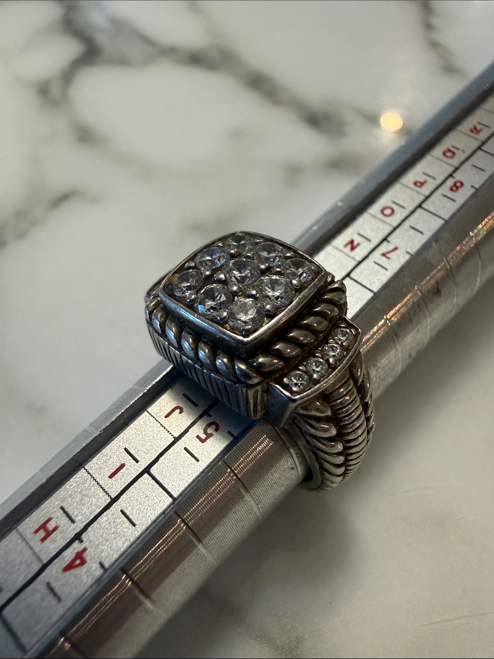 Judith Ripka Sterling silver ring with pave-set CZs, size 6